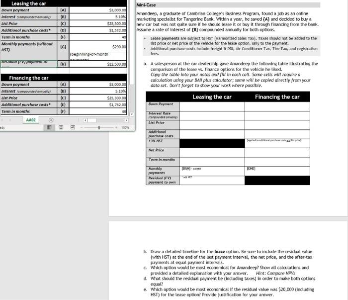  Leasing the car Down payment Interest from List Price Additional purchase