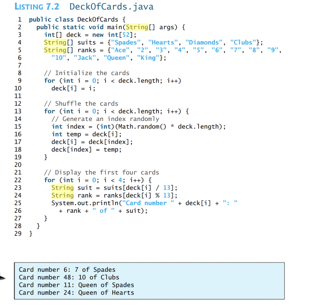 four cards of the deck. Modify it so that the user is