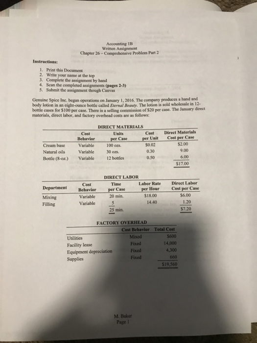  Written Assignment Chapter 26-Comprchensive Problem Part 2 Instructions: 1. Print this