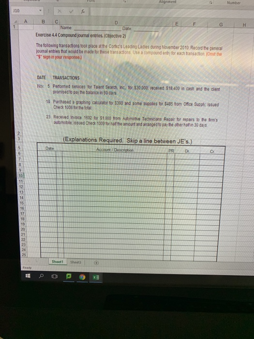  Alignment 110 H X f E F G Name: Date: Exercise