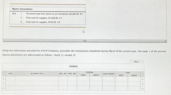 1 2 March Transactions Using the information provided for D &