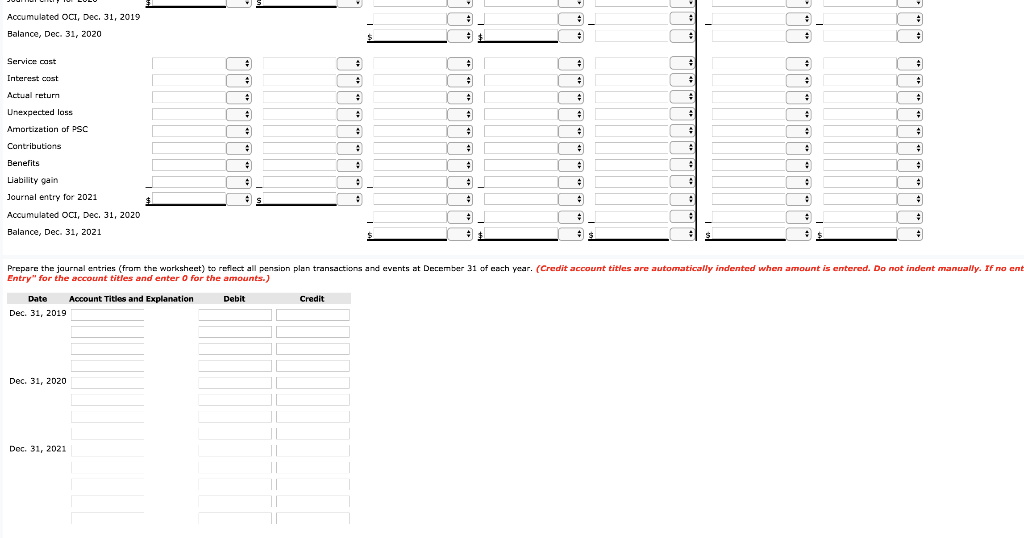 acnsion plan on January 1, 2019, with the following beginning balances: plan