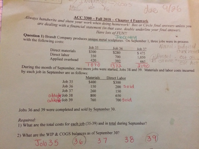  Al ACC 3300- Fall 2018 -Chapter 4 Funwork ways handwrite and