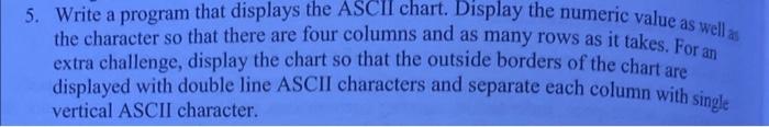Please use C++ 5. Write a program that displays the ASCII chart.