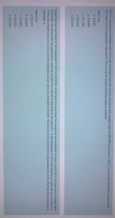  Rye Co. purchased a machine with a five-year estimated useful life