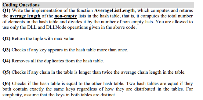 IN PYTHON Q1) Write the implementation of the function AverageListLength, which computes