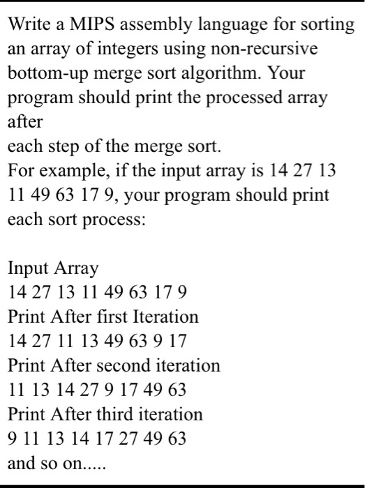  Write a MIPS assembly language for sorting an array of integers