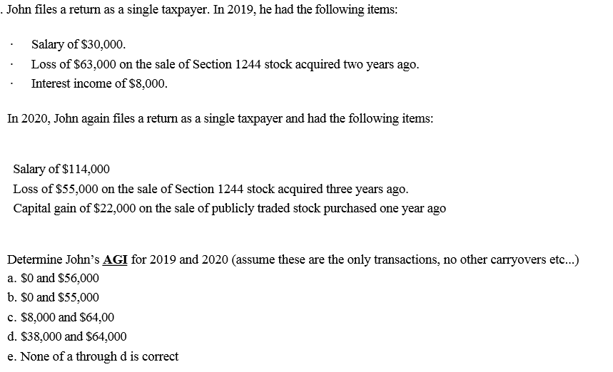 us tax . John files a return as a single taxpayer.