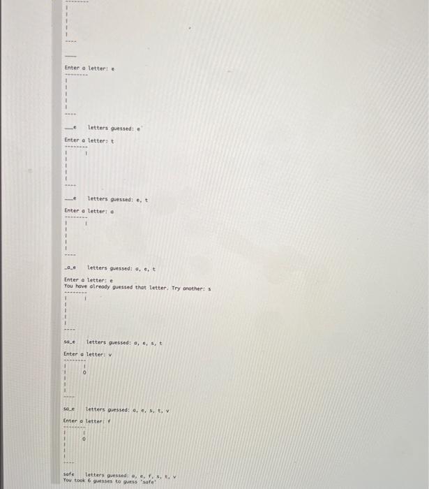 empty list). The function asks the user to enter a single letter