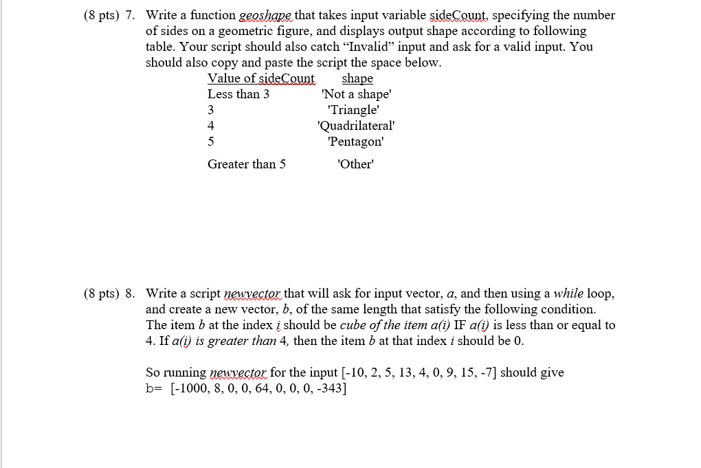  Write a function geoshape that takes input variable sideCount, specifying the