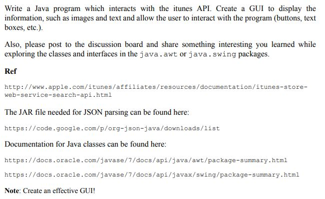 Java assignment utilizing Swing for Java and a little JSON apple webpage: