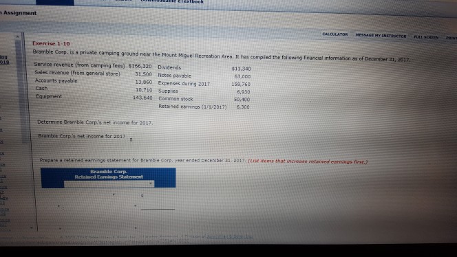 Assignment Exercise 1-10 Bramble Corp. is a private camp ping ground