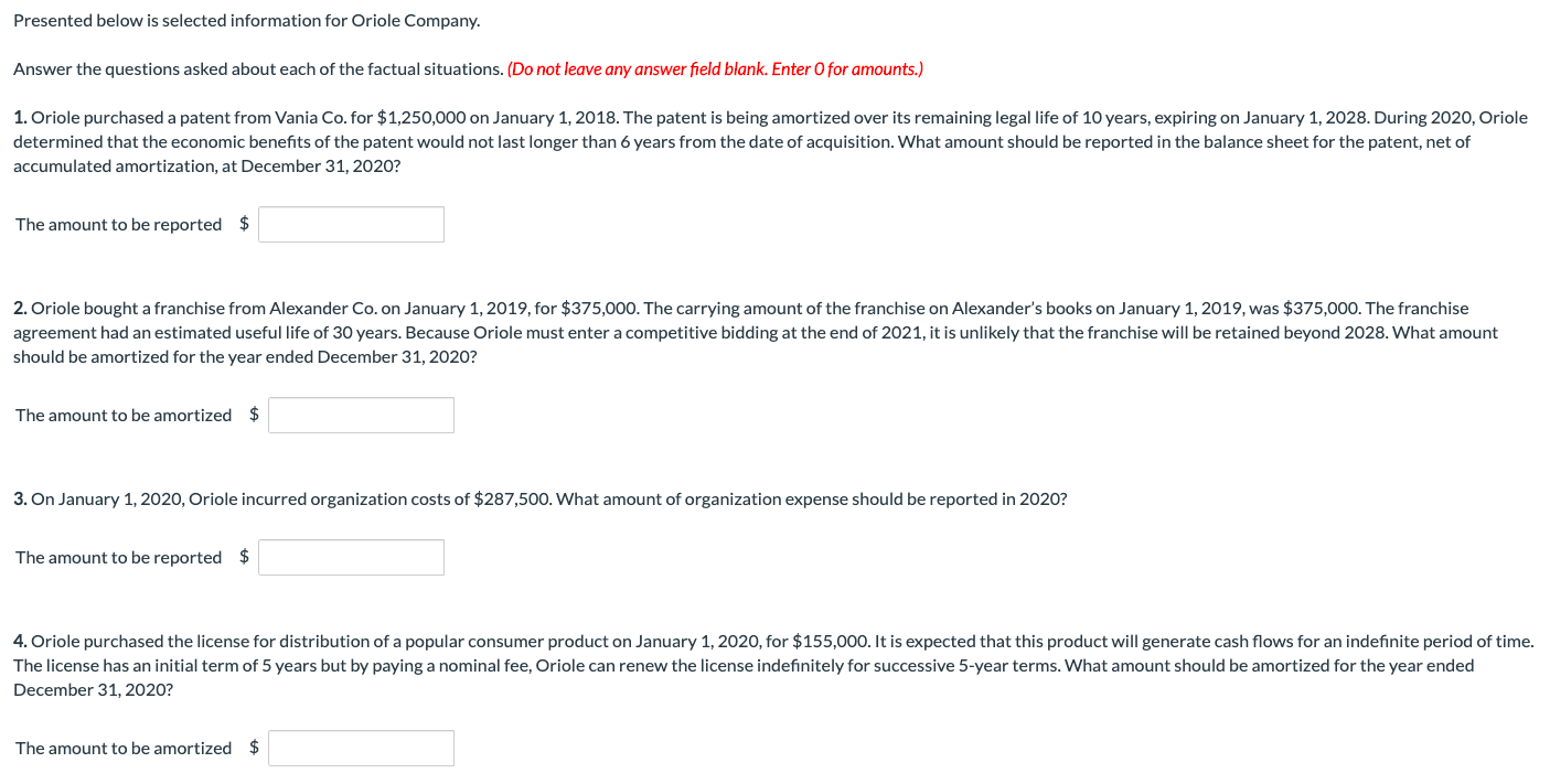 Presented below is selected information for Oriole Company. Answer the questions