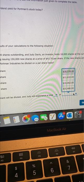 the company's stock Consider the case of Portman Industries: Portman Industries just