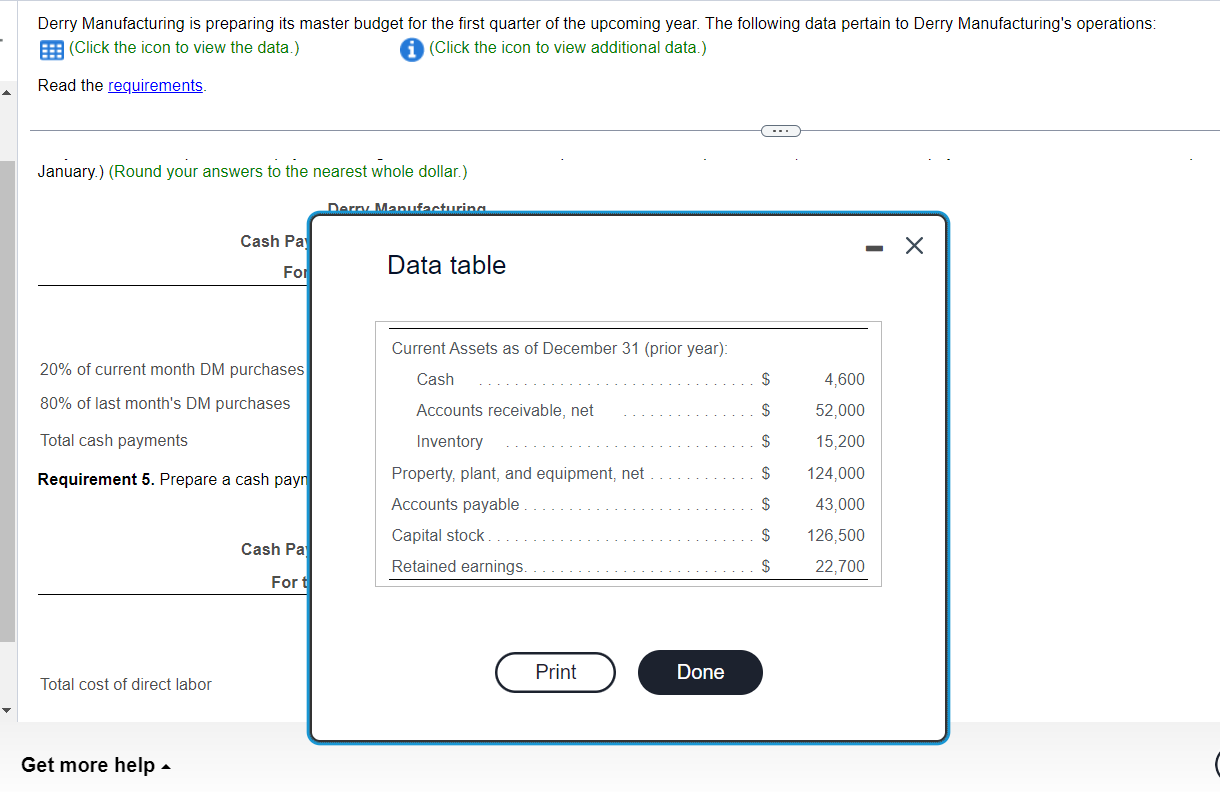 cash collections for January, February, and March, and for the quarter in