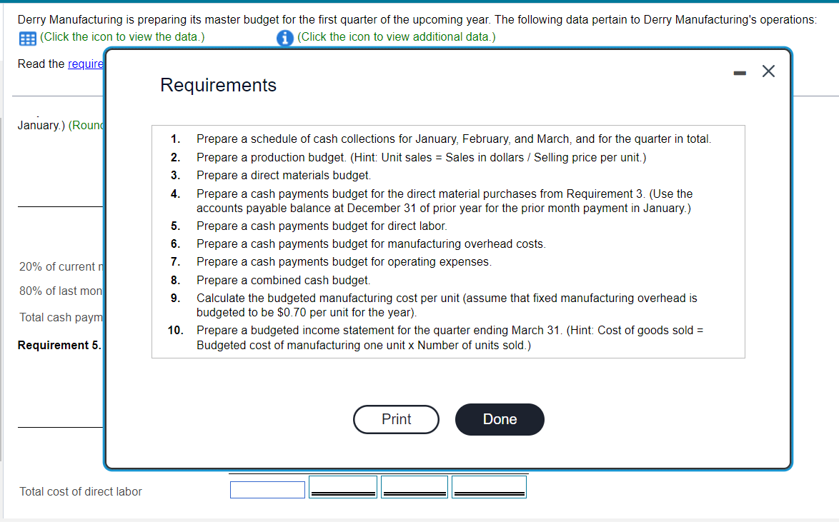 total. Derry Manufacturing Cash Collections Budget For the Quarter Ended March 31
