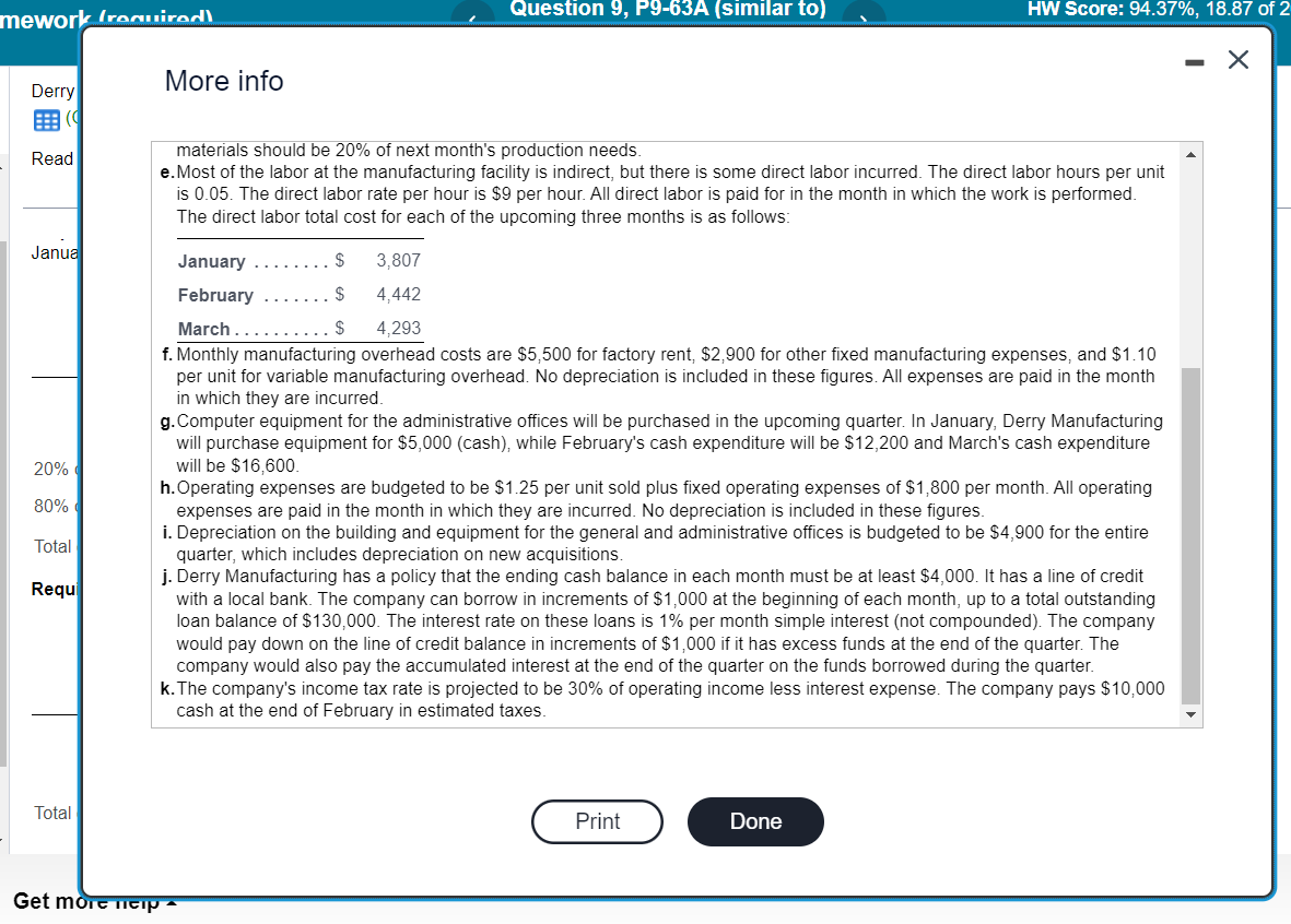 dollars Selling price per unit.) Derry Manufacturing Production Budget For the Quarter