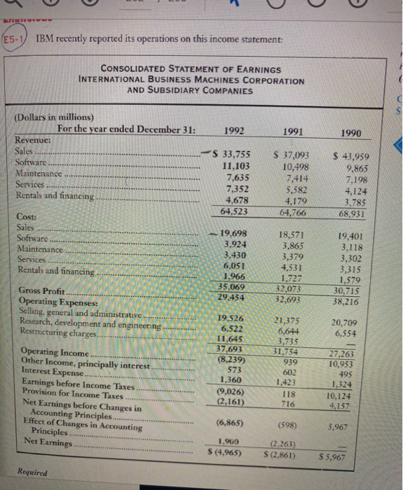 5-1) IBM recently reported its operations on this income statement: CONSOLIDATED