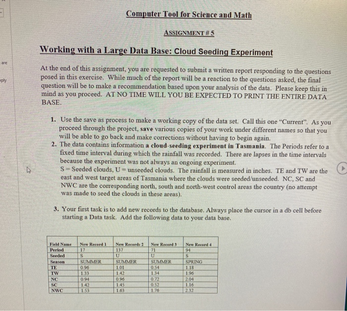  Computer Tool for Science and Math ASSIGNMENT #5 Working with a