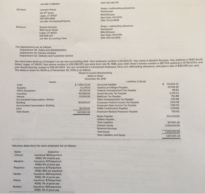 Continuing Payroll Project: Wayland Custom Woodworking (1 Month, Part 1) (Static) [The