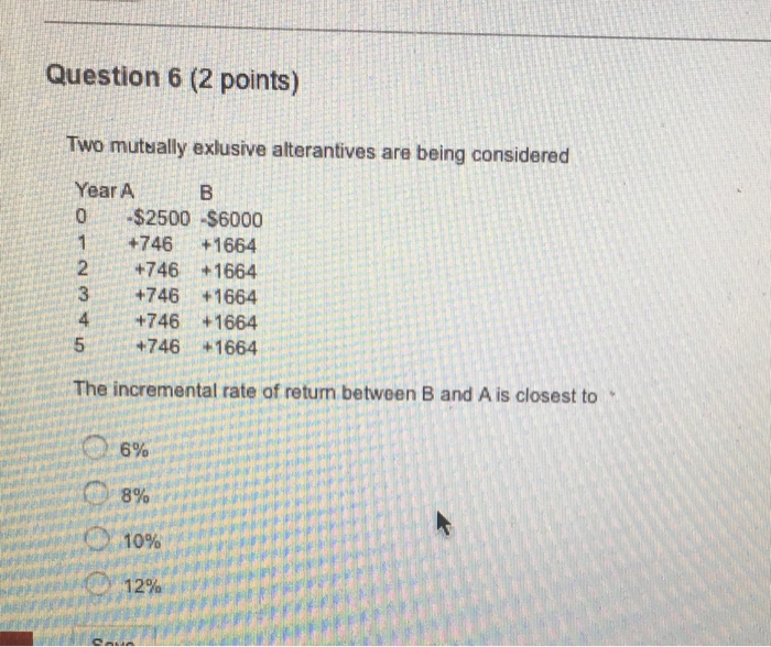  Two mutually exclusive alternatives are being considered The incremental rate of