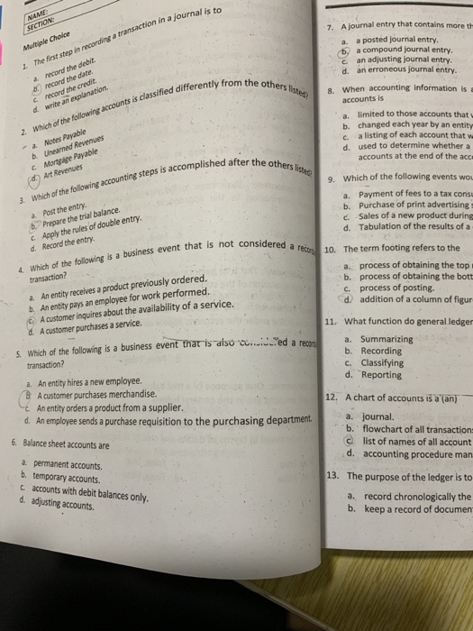 True b. True, False statement 2. Post the closing entries, take a