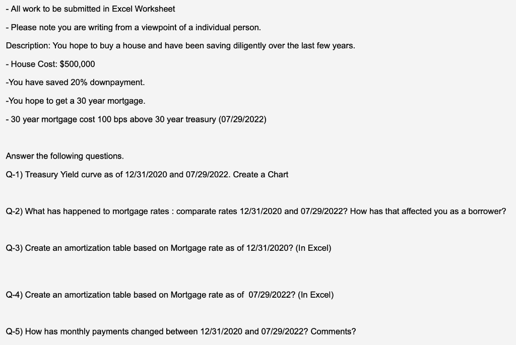 - All work to be submitted in Excel Worksheet - Please