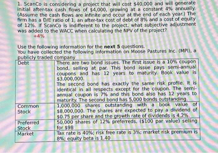 question 1: what is the expected Return on the market. Question 2: