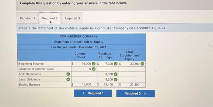 the income statement for Cornhusker Company on December 31, 2024. Complete this