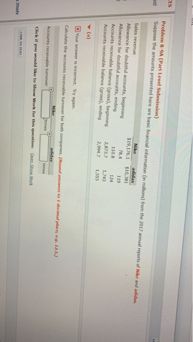  Problem 8-9A (Part Level Submission) Suppose the amounts presented here are