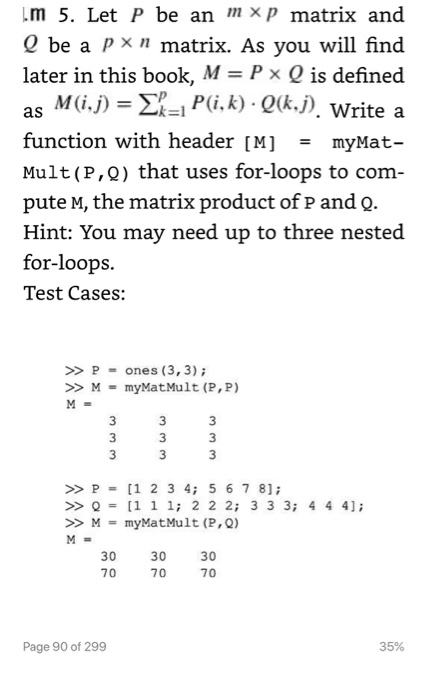 Using Matlab Im 5. Let P be an m xp matrix and