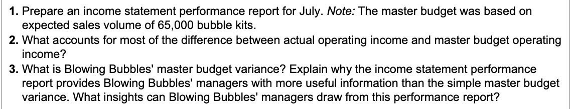 the actual income statement.) The company's flexible budget income statement for July