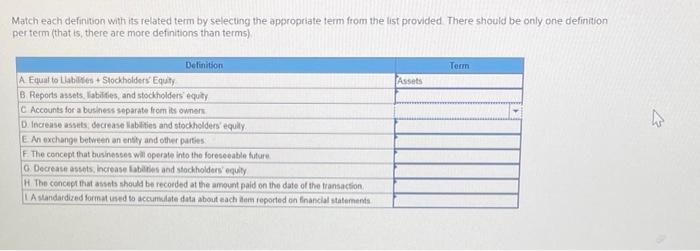 ?? Match each definition with its related term by selecting the appropriate