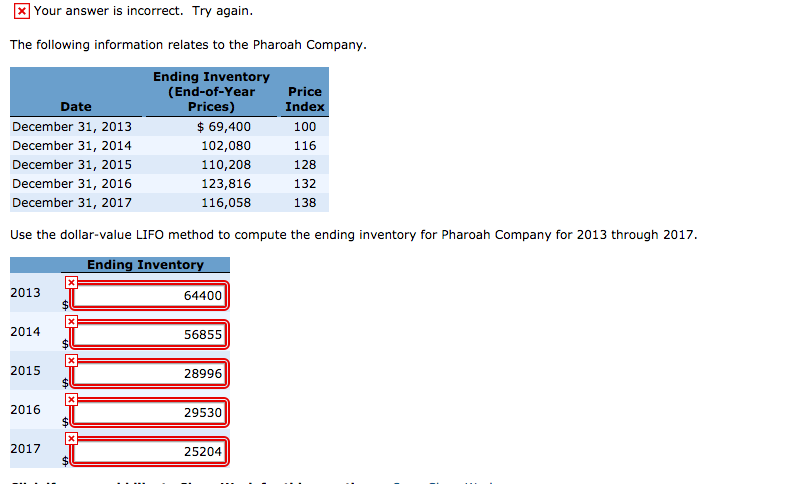 Use the dollar-value LIFO method to compute the ending inventory for Pharoah
