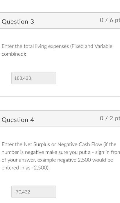  please help Enter the total living expenses (Fixed and Variable combined):