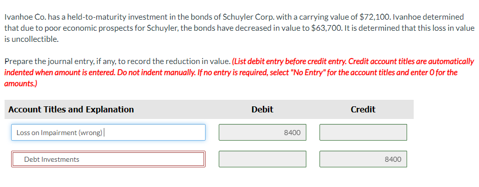  Ivanhoe Co. has a held-to-maturity investment in the bonds of Schuyler