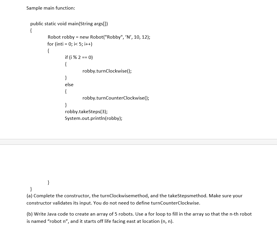 fields for storing the location of a Robot object, its name, and
