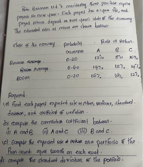  Birs. Brinmane t+d 'u considering three possible capital propects for next