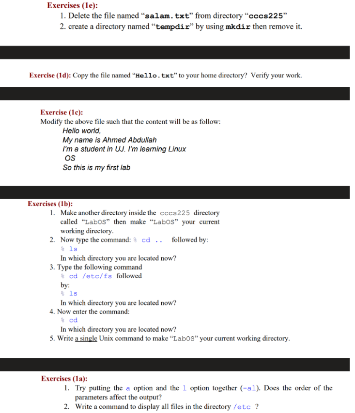 , please answer from 1a to 1e , use Ubuntu or kali