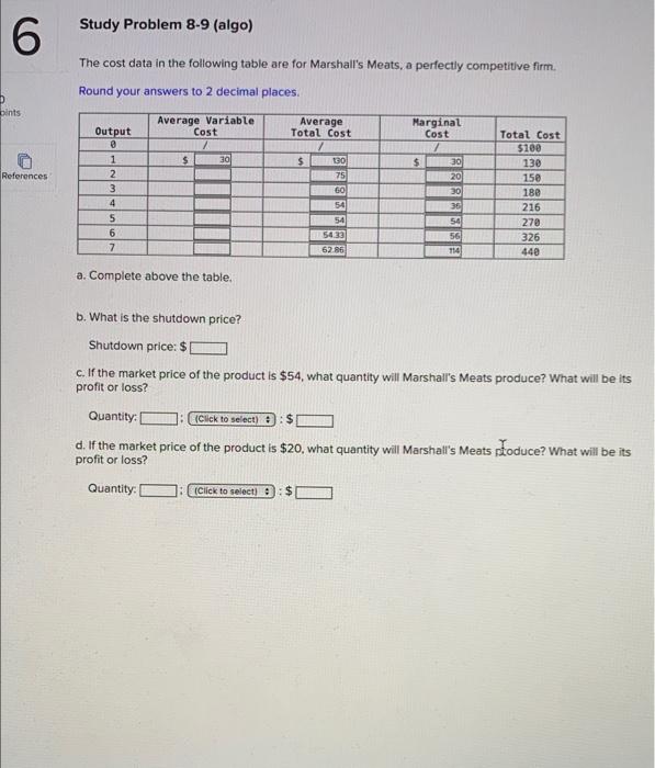  Study Problem 8-9 (algo) 6 The cost data in the following