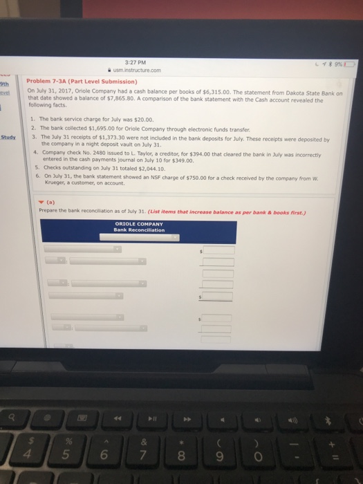  3-27 PM Problem 7-3A (Part Level Submission) 9th On July 31,