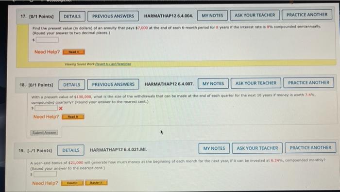 answer these questions please ASAP 17. (0/1 Points] DETAILS PREVIOUS ANSWERS HARMATHAP12
