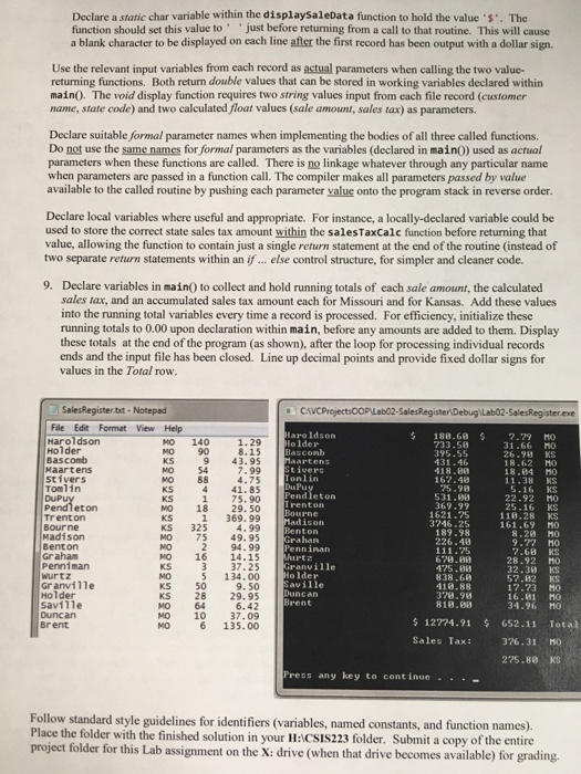 carefully! (The dollar sign $ do not appear in all entries, just