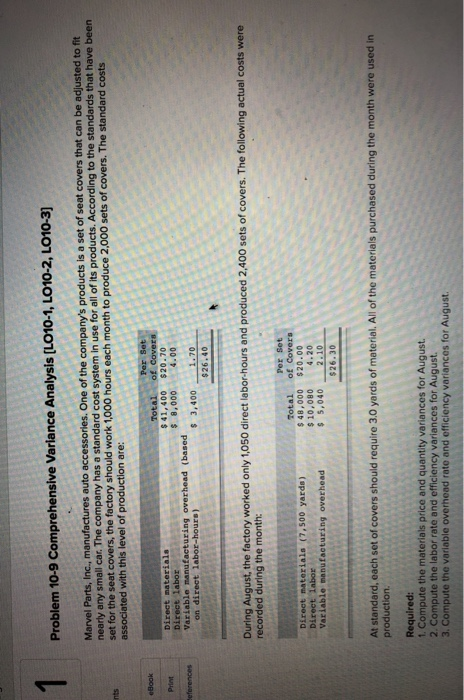  1 Problem 10-9 Comprehensive Variance Analysis (LO10-1, LO10-2, LO10-3) Marvel Parts,