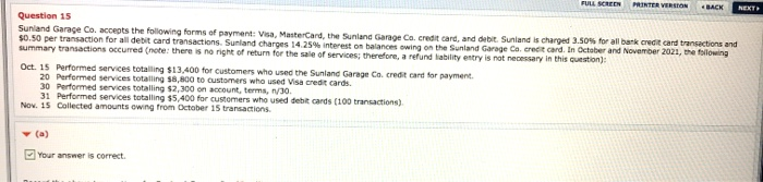  FULL SCREEN PRINTER VERSION BACK NEXT Question 15 Sunland Garage Co.