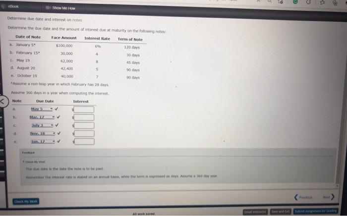  Determine doe date and interest on notes Detertive the due dake