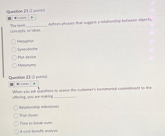 adaptation. Sales call Buying decision Presentation Email thread Question 20 (2 points)