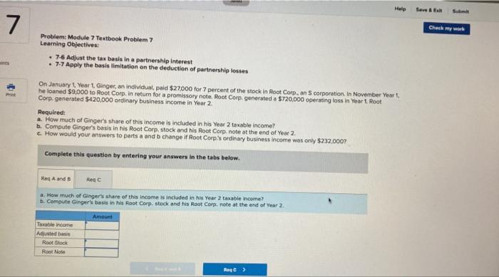  Help Save 7 Check my work Problem: Module 7 Textbook Problem