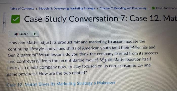  Case Study Conversation 7: Case 12. Ma How can Mattel adjust