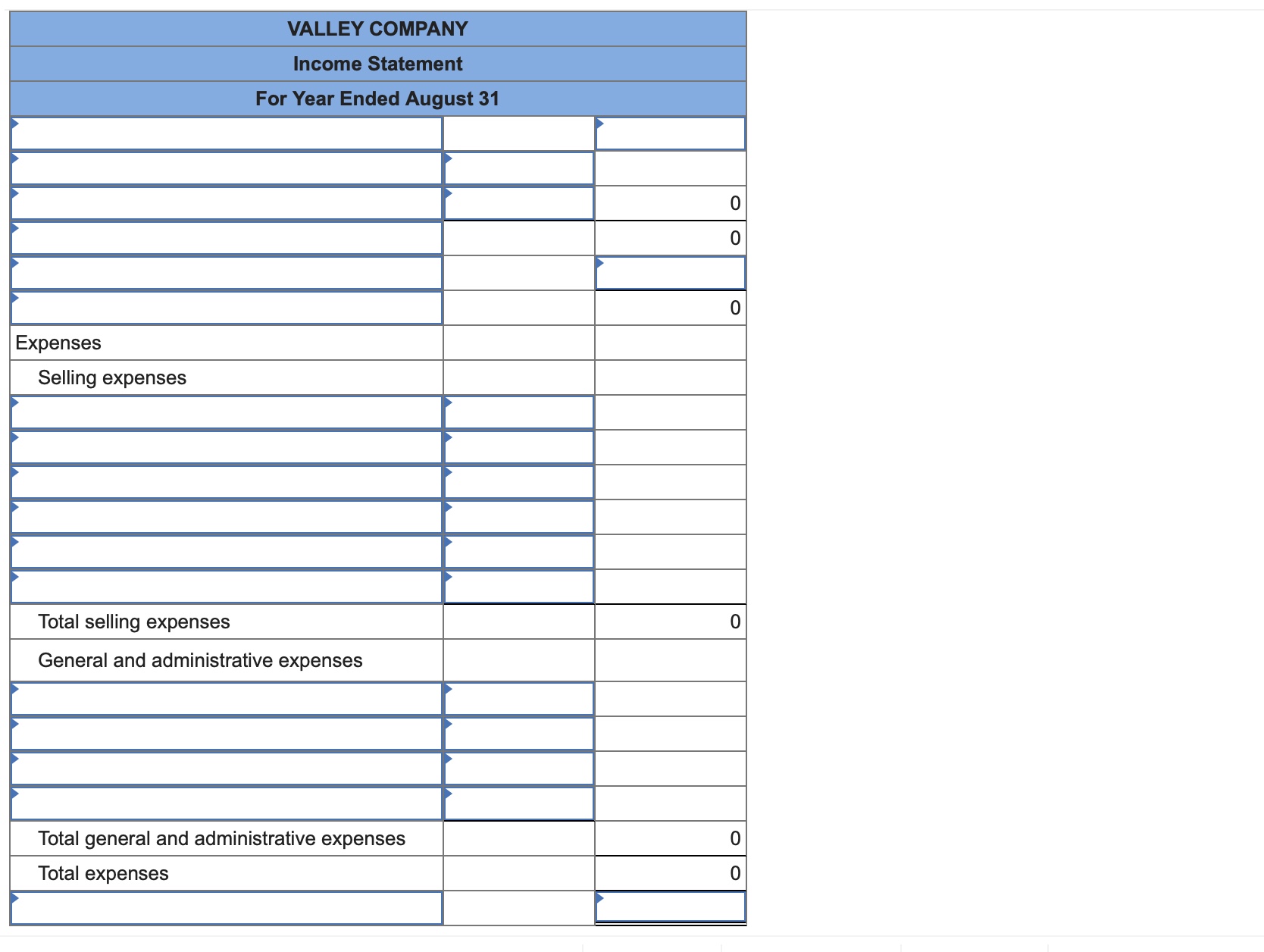 It categorizes the following accounts as selling expenses: sales salaries expense, rent